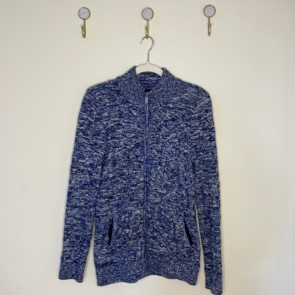 Pretty Blue Lands End Knit Longline Zip-up Sweater